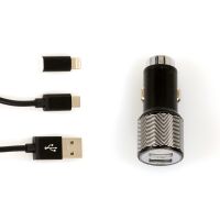 ACE Kfz-Ladegerät (Metallic-Schwarz) mit 2 USB-Anschlüssen und Nothammerfunktion