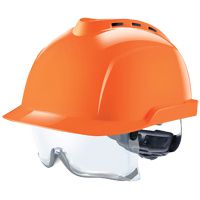 MSA V-Gard 930 professional helmet with goggles, orange, ventilated
