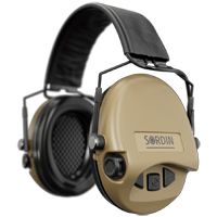 Sordin Supreme MIL AUX Slim Hearing Protection - Active Military Hearing Protector - AUX Connector, Leather Strap & Beige Capsule