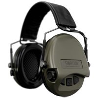 Sordin Supreme MIL AUX Slim Hearing Protection - Active Military Hearing Protector - AUX Connector, Leather Strap & Green Capsule