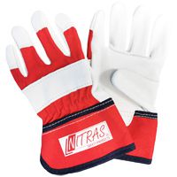 3 Paar NITRAS 1408 Garten-Handschuhe für Kinder - Schutz- & Bastel-Handschuhe aus Leder - EN 388 - Rot/Weiß
