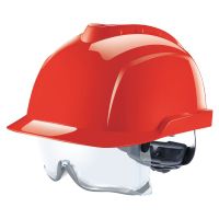 MSA V-Gard 930 professional / electrician helmet with goggles, red, non-ventilated
