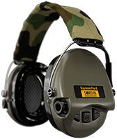 Sordin Supreme Pro-X LED Hearing Protection - Active Hunting Hearing Protector - EN 352 - Gel Cushion, Camo Band & Green Capsule