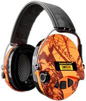 Sordin Supreme Pro-X LED Gehörschutz - aktiver Jagd-Gehörschützer - EN 352 - Gel-Kissen, Leder-Band & orange Kapsel