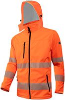 ACE Neon Lite Warnschutz-Jacke - Softshell-Warnjacke inkl. Reflektoren und abnehmbarer Kapuze - EN ISO 20471 - Orange - M