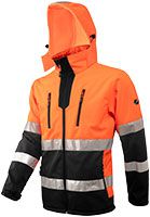 ACE Neon Warnschutz-Jacke - starke Softshell-Warnjacke inkl. Reflektoren und abnehmbarer Kapuze - EN ISO 20471 - Orange - L