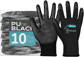 ACE PUre Black 10 Paar Schutzhandschuhe - Allround-Arbeits-Handschuhe - mit PU-Grip-Beschichtung