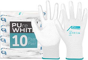 ACE PUre White 10 Paar Schutzhandschuhe - Arbeits-Handschuhe für Maler - mit PU-Grip-Beschichtung